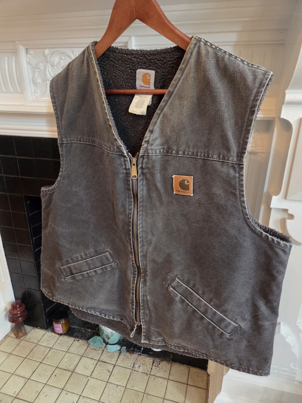 Vtg Carhartt Sherpa-Lined Duck Work Vest - XLT Petrol - Picture 10 of 10